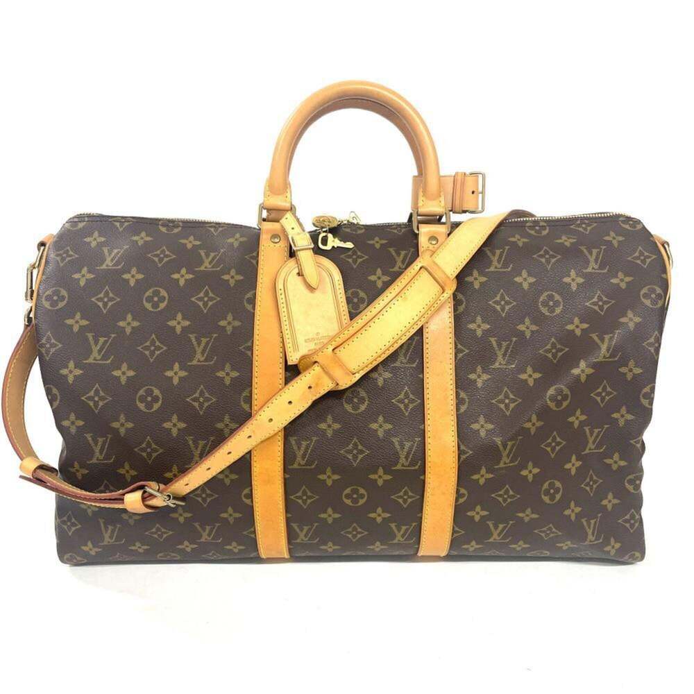 LOUIS VUITTON Brown Monogram Leather Keepall 50 Boston Bag